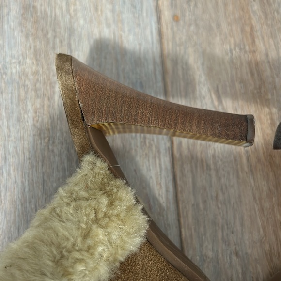 Gianni Bini stowe camel color suede and faux fur clog heel slip on 70’s  8.5 - Picture 9 of 17